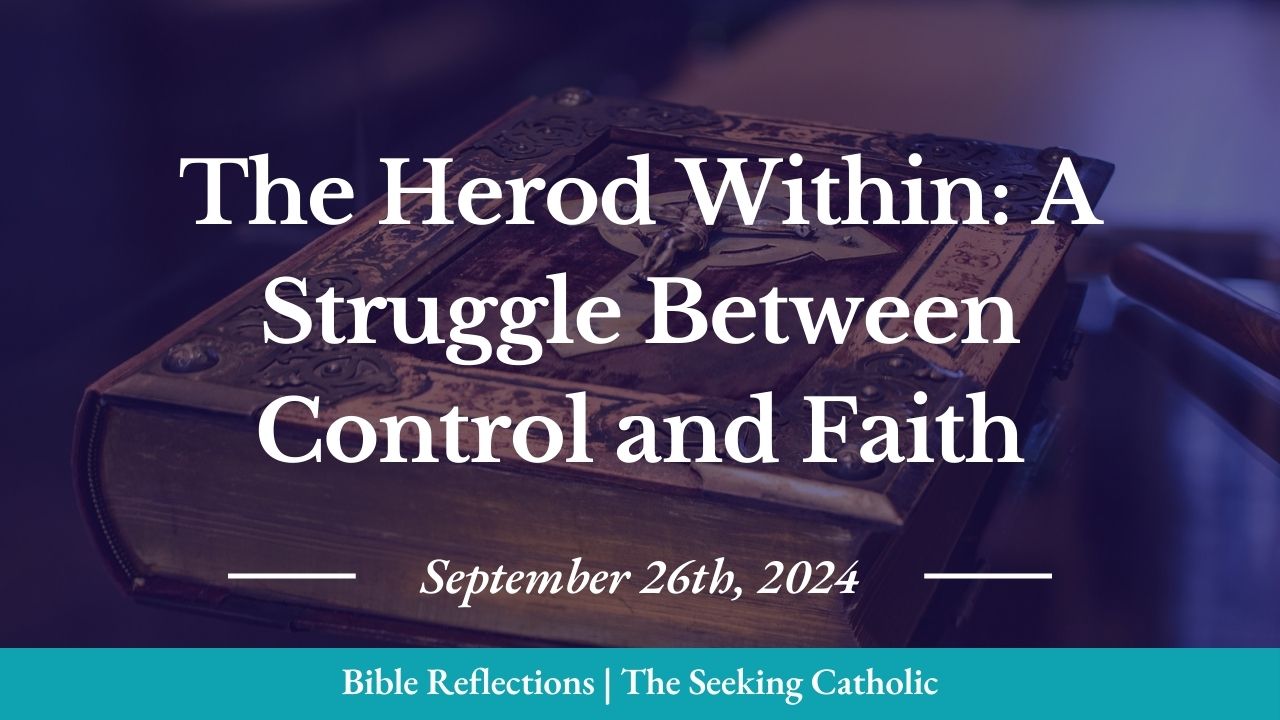 Closeup of an ornate Bible in the background with the blog title