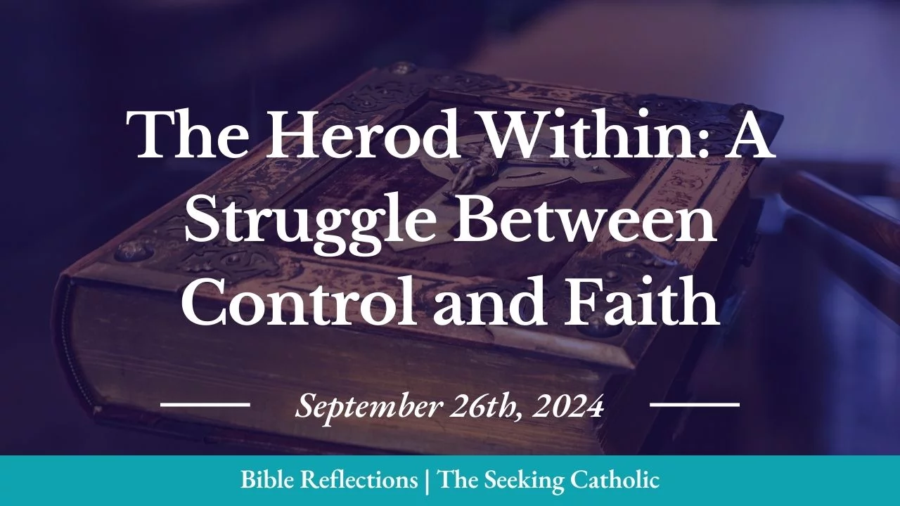 Closeup of an ornate Bible in the background with the blog title