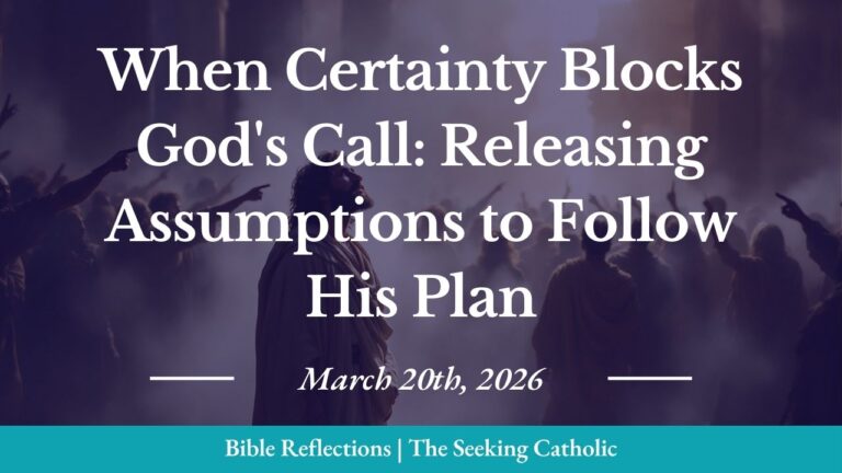 A figure standing in a crowded marketplace or temple square, surrounded by people who are certain and confident in their beliefs—pointing, arguing, discussing with conviction. The central figure (representing you/the reader) stands slightly apart, eyes open with dawning realization, looking upward or inward with contemplation. Around this figure, layers of obscuring fog or veil begin to lift, revealing hidden light or truth beneath surface assumptions. Jesus is present but subtle—not obvious or where expected—suggesting that truth often appears in places our certainty blinds us to. The crowd's certainty is represented visually (perhaps through rigid postures, hardened expressions), while the central figure shows openness and humility (softer posture, gaze of searching). Color palette: muted grays and earth tones for the certainty and blindness, with warm golds and whites breaking through as the veil lifts, suggesting divine revelation. The style is spiritual and introspective—not dramatic, but quietly profound.